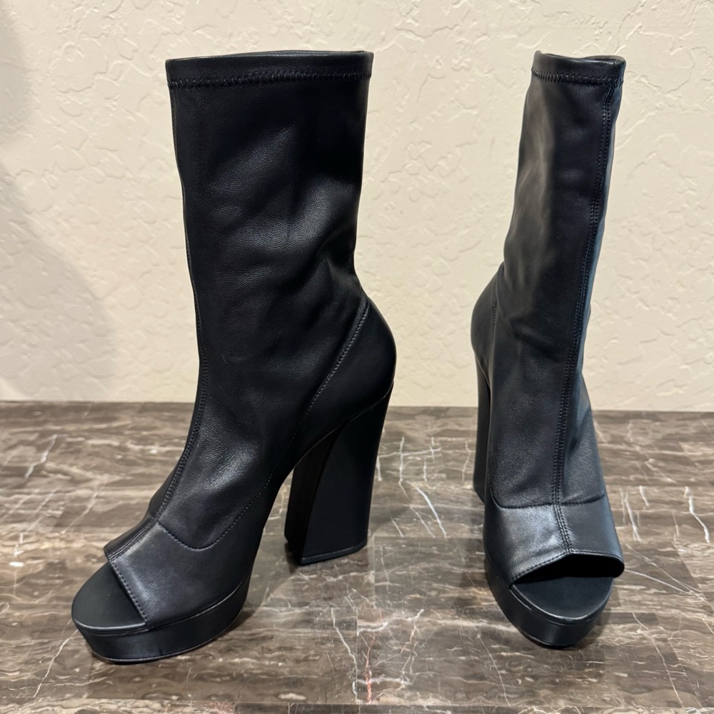 NEW VC John Camuto Leather Peep Toe Sock Boots - Picture 14 of 14